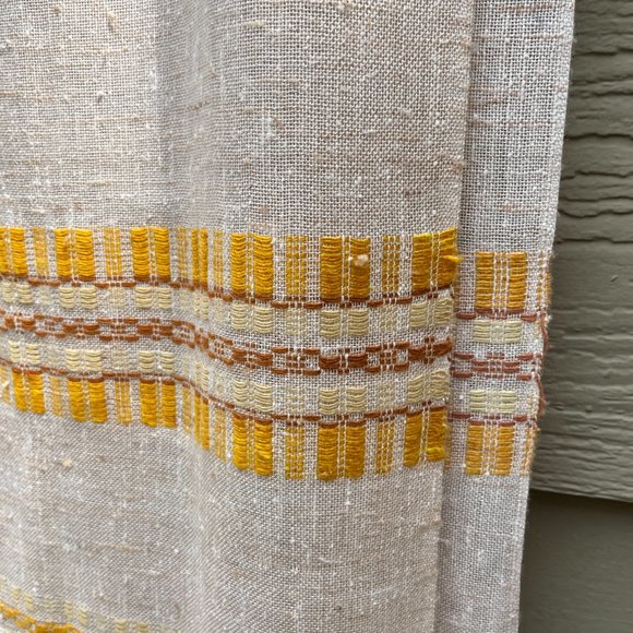 PAIR of Curtain Panels MCM HAND-WOVEN Wool Yellow/Rust/Cream Scandinavia Simple - Picture 7 of 16